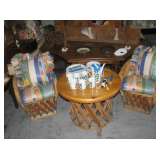 Rattan & leather childs table & chairs