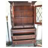2 piece Empire Secretary Desk with glass front hutch circa 1800