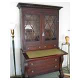 2 piece Empire Secretary Desk with glass front hutch circa 1800