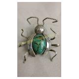 large sterling & turquoise brooch