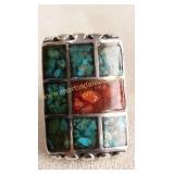 large sterling, turquoise & coral ring