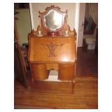 Antique Stunning Tiger Oak Slant Front Desk with Mirror 