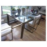 Mid-Century Glass & Chrome Extension Table with Seating 