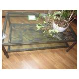 Glass & Metal Coffee Table with Leaf Accents 
