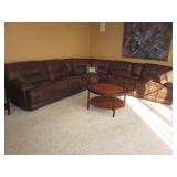 Ultra Suede Sectional Sofa Recliner with Thomasville Inlaid Accent Tables For Any Room