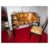 Gold Leaf Asian Accent Writing Desk with seating 