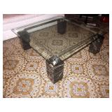 MCM Glass Top Chrome Marble Four Post Cocktail Table MCM Glass Top Chrome Marble Four Post Cocktail Table