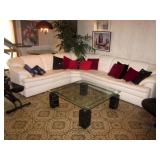 MCM Glass Top Chrome Marble Four Post Cocktail Table ~ Spotless Sectional Sofa MCM Glass Top Chrome Marble Four Post Cocktail Table ~ Spotless Sectional Sofa
