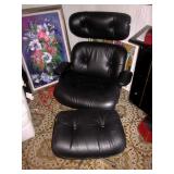 Black Leather Plycraft MCM Seating With Ottoman Black Leather Plycraft MCM Seating With Ottoman