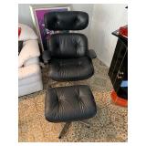 Black Leather Plycraft MCM Seating With Ottoman Black Leather Plycraft MCM Seating With Ottoman