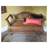 Hand Painted Carved Storage Bench 