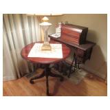 Mahogany Pie Table and Vintage Sewing Machine 