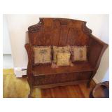 Antique Tiger Oak Carved Original Church Bench  