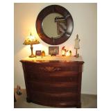 Antique Edwardian Inlaid English Demilune Cabinet Commode ~ Tiffany Style Stained Glass Lighting~ Ro