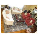 Living Room Suite Complete with Two Matching Sofas & Two Matching Arm Chairs ~ Rug ~ Pair of Lighted