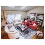 Living Room Suite Complete with Two Matching Sofas & Two Matching Arm Chairs ~ Rug ~ Pair of Lighted