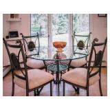 Iron Glass Top Round Dining ~ Kitchen Table with 4 Chairs  