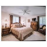 French Provincial Vintage Queen Bedroom Suite with Cherub Brass Lighting