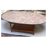 Marble Table Top with Wicker Base