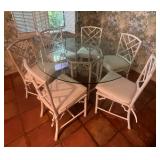 Vintage Glass Top Table with 6 Bamboo Chairs