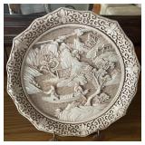 Antique Chinese Hand Carved White Cinnabar Plate