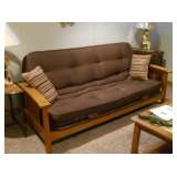 Wooden frame couch, makes into bed