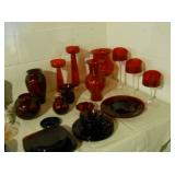 Red glass and ruby glass items