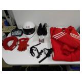 Race suit, helmet, etc.