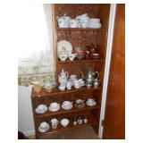 Pewter Teapot w/creamer and sugar, cups and saucers