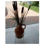 Plant Stand, Vase and Cattails