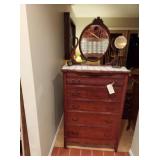 Antique 5 drawer dresser from farm house in PA. Height to dresser top 46” with mirror L 6ft. W32” x 