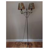 Vintage floor lamp with two lights/shades. Steel construction with glass bubble balls under lights. 