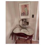 Sweet vintage dressing table with mirror top and round mirror attached. 