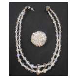 CUT CRYSTAL NECKLACE AND BROOCH