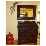 Stylish black painted cupboard/sideboard, wall mirror