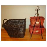 Wicker basket and Two baskets with iron stand