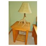 Antler lamp with oak side table