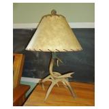 Antler lamp with oak side table