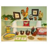 Chicken collection, signed porcelain/pottery/wood and art