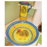 Signed chicken large bowl and pitcher