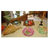 Marye-Kelley Decoupage plate, art glass bowl, Ethan Allen decor