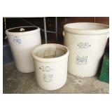 Stoneware crocks, some w/ hairlines