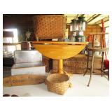 Vintage cooler, drop leaf table, baskets, etc.