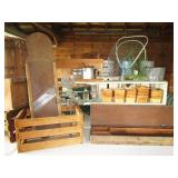 Wooden crates, fruit boxes, kraut cutter