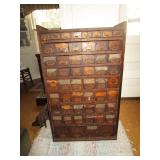 Antique wooden store hardware cabinet w/ galvanized drawers