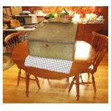 Primitive wooden hinged desk top/cabinet, Ethan Allen table w/ 6 chairs & 2 leaves