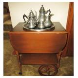 Serving cart, Pewter serving set w/ tray