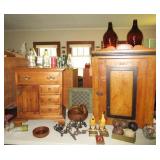 Ethan Allen chest, Antique cupboard, Misc. small collectibles