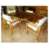 Brass with Smoky Quartz Glass Extendable table & 4 chairs