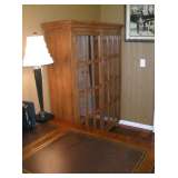 Rustic Oak Bookshelf Cabinet with individual glass panels in 2-doors